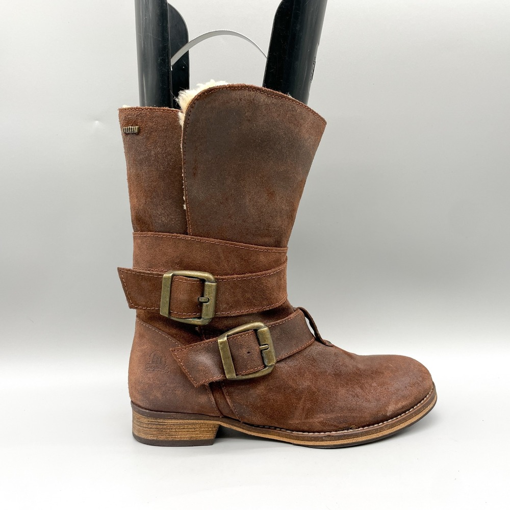 Ming Womens 38 7.5 Control 16 Brown Suede Shearling Buckle Moto Boots Biker Cozy